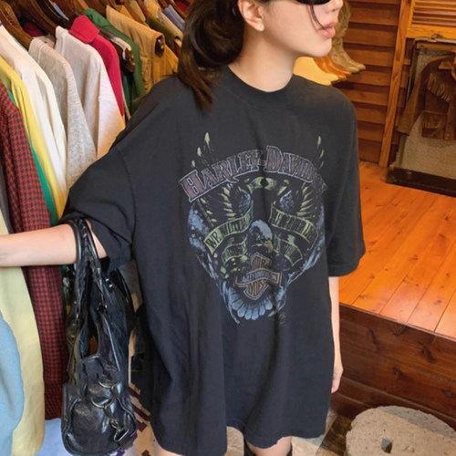 Exclusive type 美式复古鹰印花博主帅气朋克宽松圆领短袖T恤女