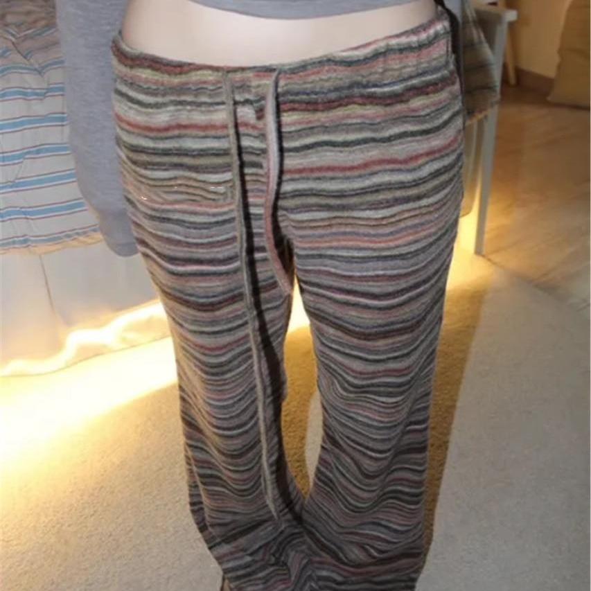 显瘦微喇叭休闲裤拼色条纹撞色