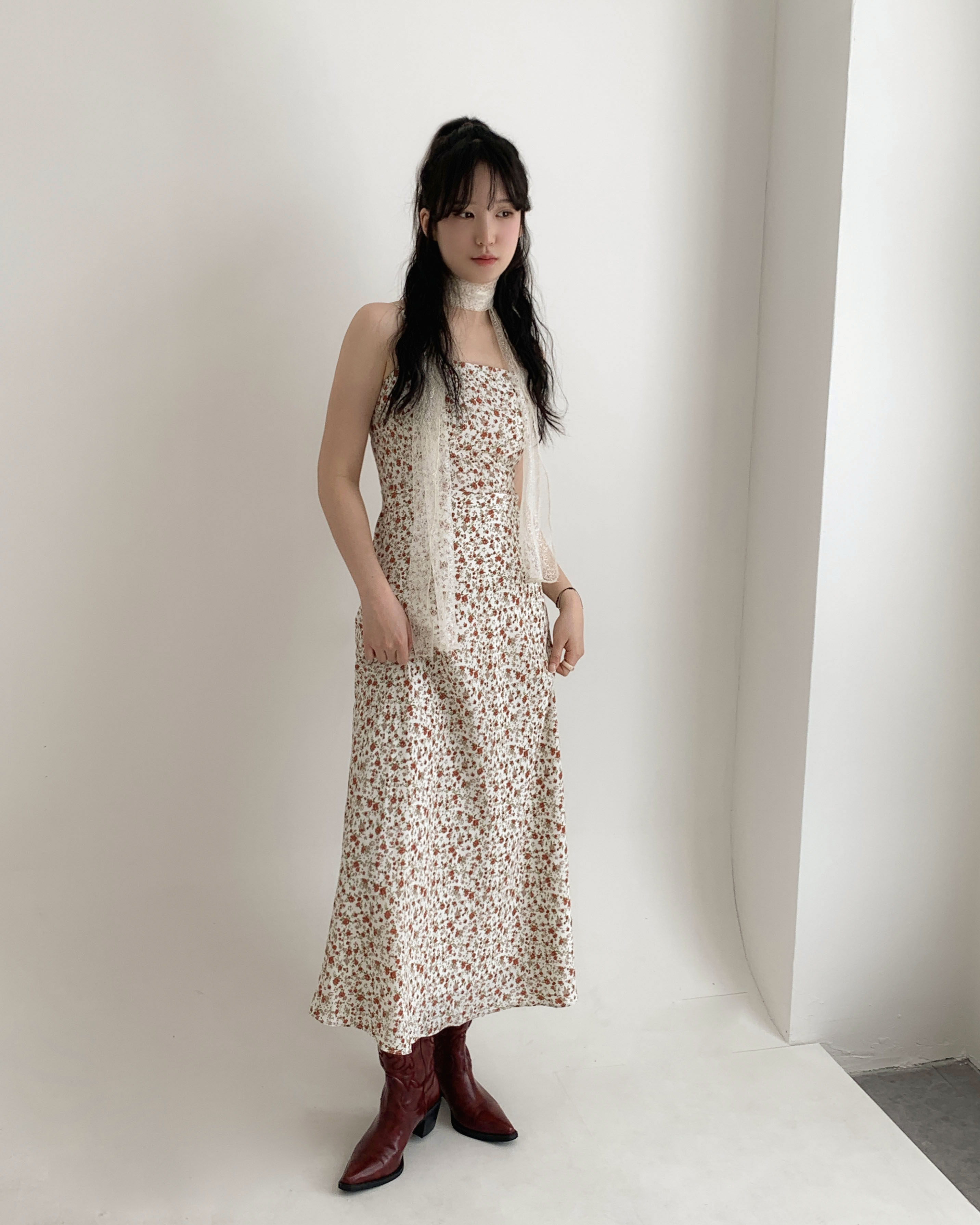 exclusive type法式复古甜美少女清新小碎花图案显瘦吊带连衣长裙