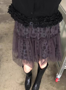 Exclusive type 小众设计甜美网纱波点松紧腰蛋糕花苞蓬蓬半身裙