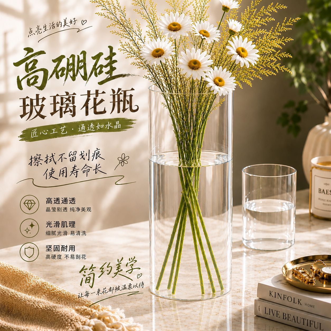 高硼硅玻璃水培花瓶桌面摆件小鱼缸茶杯水杯绿茶杯通用杯子装饰