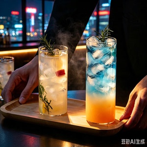 ins耐热玻璃薄底长饮杯柯林牛奶直身杯绿茶双层观山开水杯直筒杯