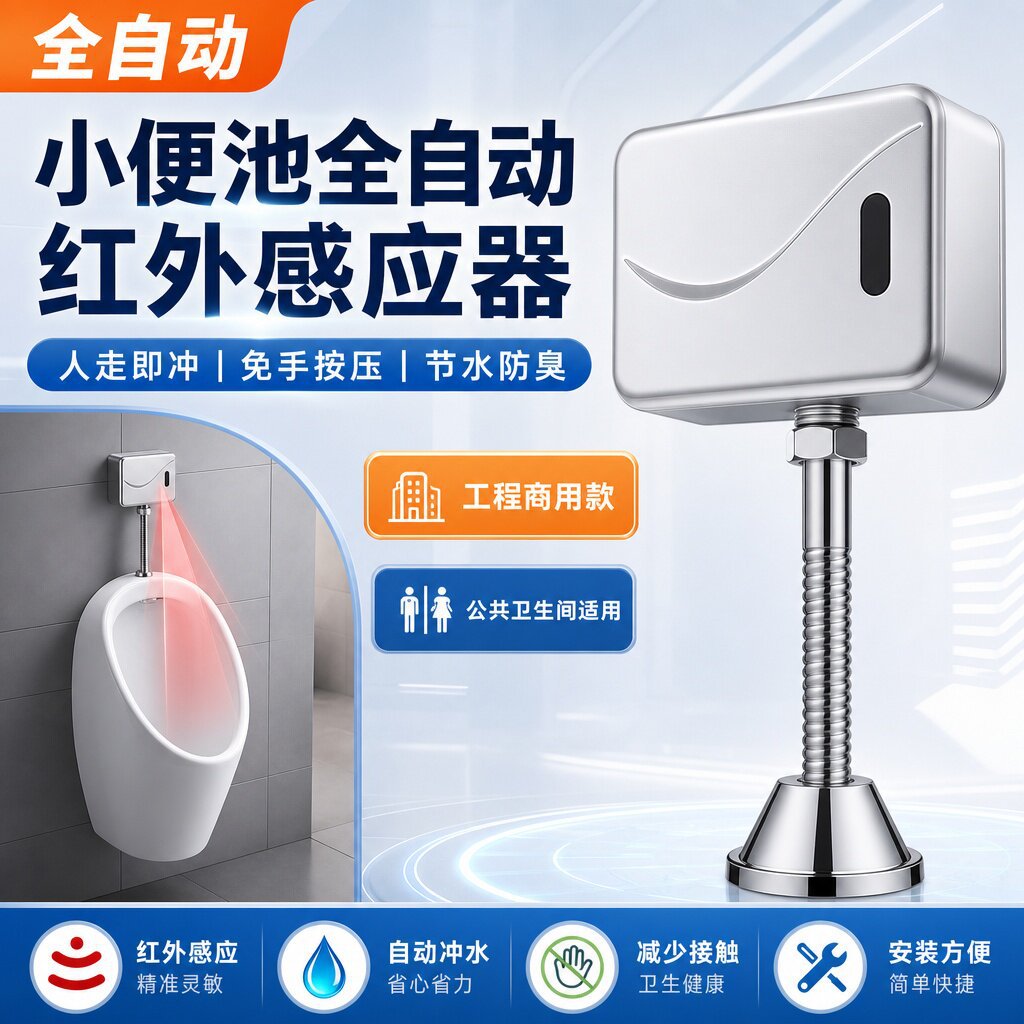 全自动红外感应冲水器商场厕所一体式小便斗明装智能冲水开关阀门