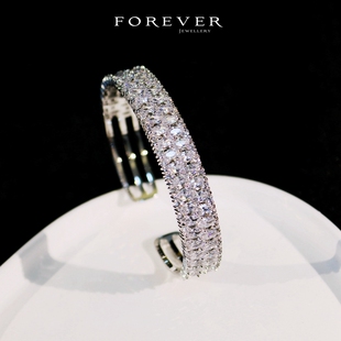 奢华小众满钻宽版排钻手镯手饰简约锆石百搭叠戴婚礼配饰开口镯子