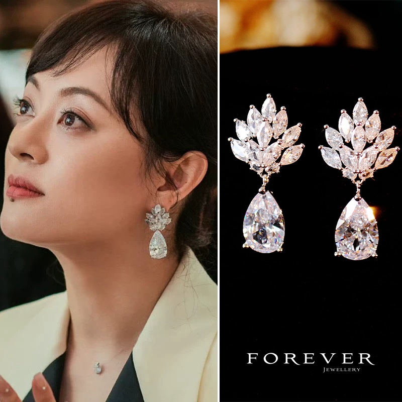 超闪锆石水滴耳环轻奢气质耳夹女