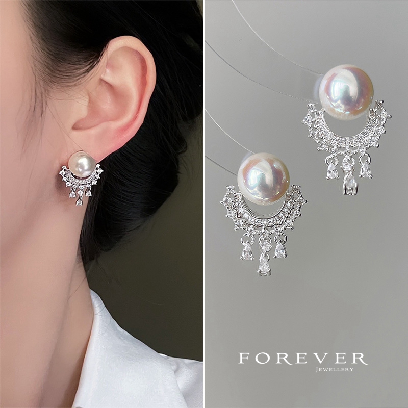 法式宫廷风珍珠蕾丝花边耳环