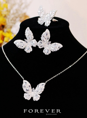 铜镀白金微镶锆石超闪项链耳环女