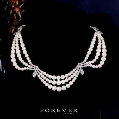 高级感油画风多层珍珠项链锁骨链