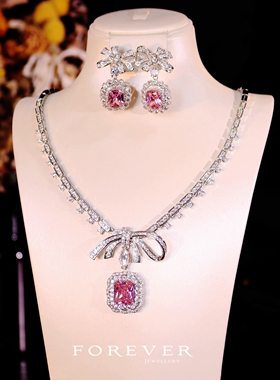 奢华重工镶钻闪亮宝石项链女套装高端蝴蝶结吊坠晚宴礼服生日配饰