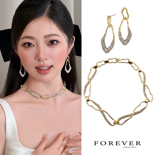 轻奢几何链条项链女金色设计感水钻锁骨链高级感新娘婚纱礼服耳环