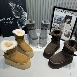 2025新款 雪地靴 真皮厚底加绒马丁靴女秋冬复古百搭休闲短筒靴女鞋