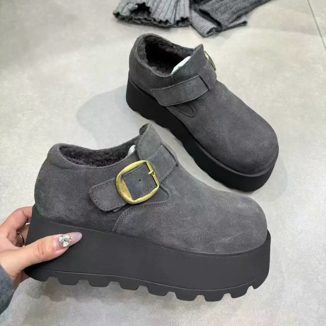 巴慕秀2025冬季新款厚底增高加绒保暖加绒休闲鞋短筒靴勃肯鞋女鞋