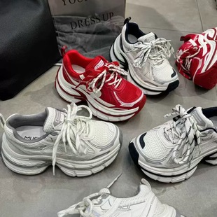 女百搭休闲运动鞋 真皮厚底增高老爹鞋 爆款 跑步鞋 2026春季 女鞋 新款