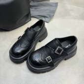 小皮鞋 芭慕秀2026春季 单鞋 乐福鞋 新款 真皮厚底增高百搭布洛克女鞋