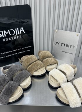 TTYY2026秋季新款真皮羊羔毛毛厚底松糕底休闲百搭女鞋露趾凉鞋