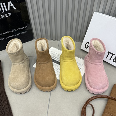 TTRR2025冬季新款磨砂真皮厚底羊羔毛毛加绒保暖雪地靴女鞋休闲鞋