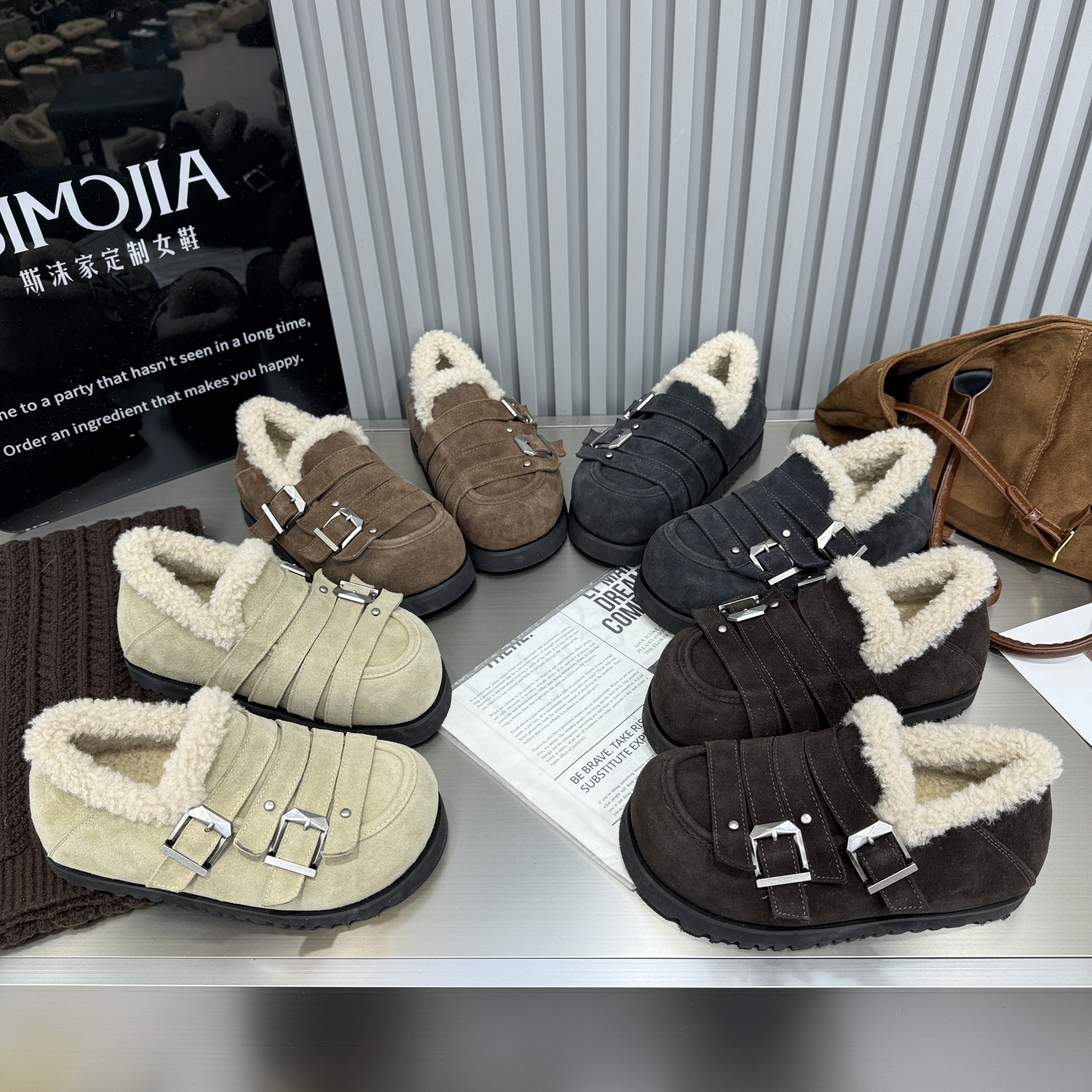 2025冬季新款磨砂真皮纯皮厚底内增高羊羔毛毛加绒保暖女鞋勃肯鞋