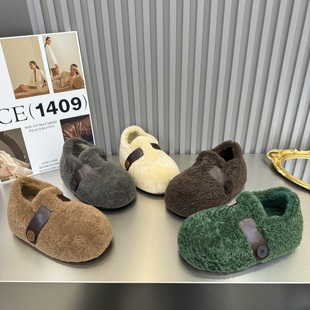 休闲女鞋 2025冬季 加绒保暖勃肯鞋 磨砂真皮平底百搭羊羔毛毛鞋 新款