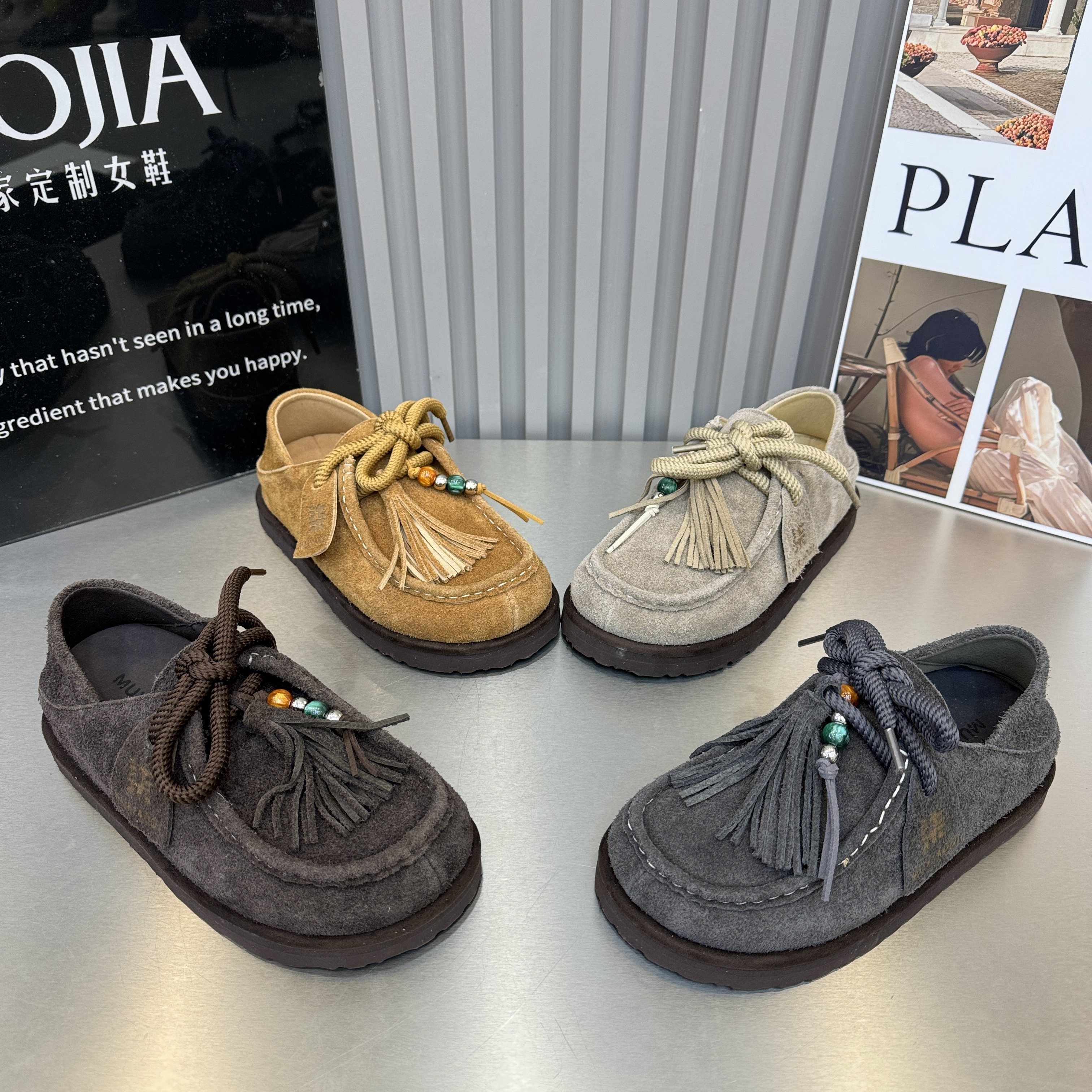 2026春季新款磨砂真皮流苏款平底百搭休闲女鞋勃肯鞋皮鞋豆豆鞋潮,女鞋,勃肯鞋/软木鞋,淘宝优惠券,粉丝福利购,淘宝优惠卷