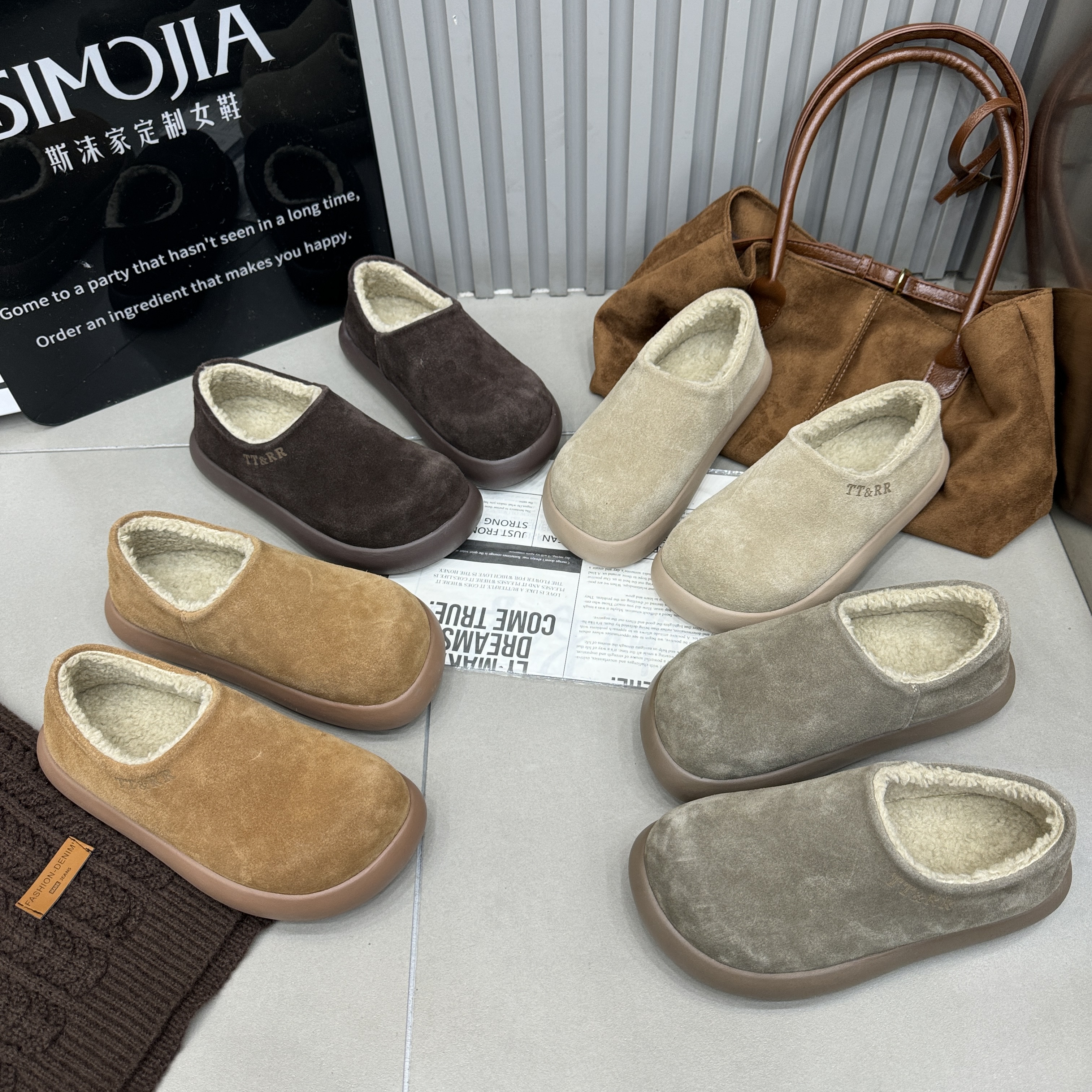 TTRR2025冬季新款磨砂真皮厚底增高加绒保暖雪地靴休闲鞋勃肯鞋女