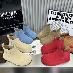 休闲复古短靴女鞋 彩色磨砂真皮平底平跟百搭勃肯鞋 新款 2026春季