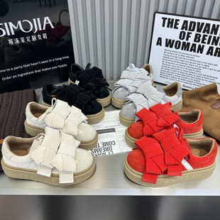 新款 小白鞋 磨砂皮蝴蝶结休闲低帮板鞋 芭蕾风运动鞋 德训鞋 2026春季