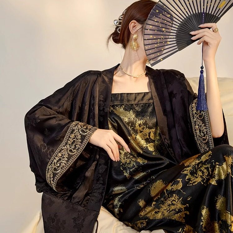 夏季新款新中式高定轻奢气质印花人丝衬衫复古名媛吊带裙套装女,女装/女士精品,时尚套装,淘宝优惠券,粉丝福利购,淘宝优惠卷