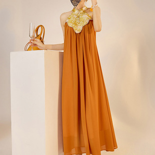 新中式时尚旗袍领巨美连衣裙2025春夏气质高端国风设计感无袖长裙