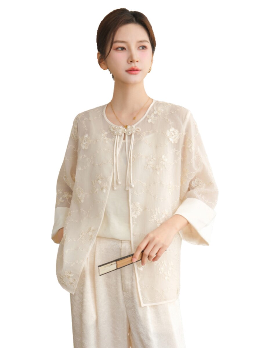 SUMMER TANG COSTUME WOMENS CLOTHING NATIONAL STYLE NEW CHINESE STYLE HANFU ROUND NECK JACQUARD WOMENS TOP HAND-BUCKLED AND ZEN TEA DRESS