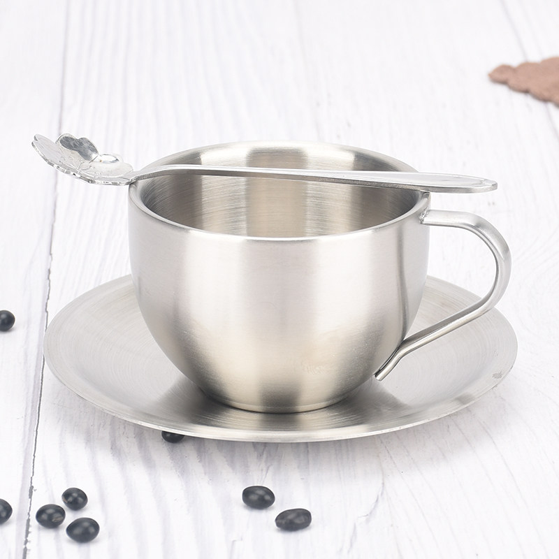 欧式咖啡杯304不锈钢家用简约杯子套装带把复古高档加厚双层隔热