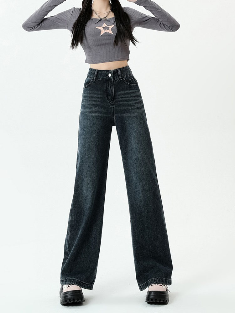 SLIGHTLY FLARED JEANS SMALL WOMEN HIGH WAIST LOOSE AND THIN CROPPED PANTS LARGE SIZE FAT MM SLIGHTLY FLARED WIDE-LEG PANTS EARLY SPRING