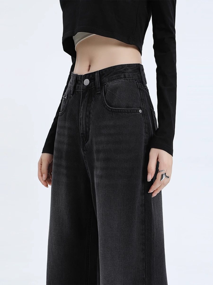 PEAR-SHAPED BODY PANTS AUTUMN AND WINTER VELVET THICKENED HIGH-WAISTED LOOSE SLIM STRAIGHT-LEG PANTS PLUS SIZE FAT MM WIDE-LEG JEANS
