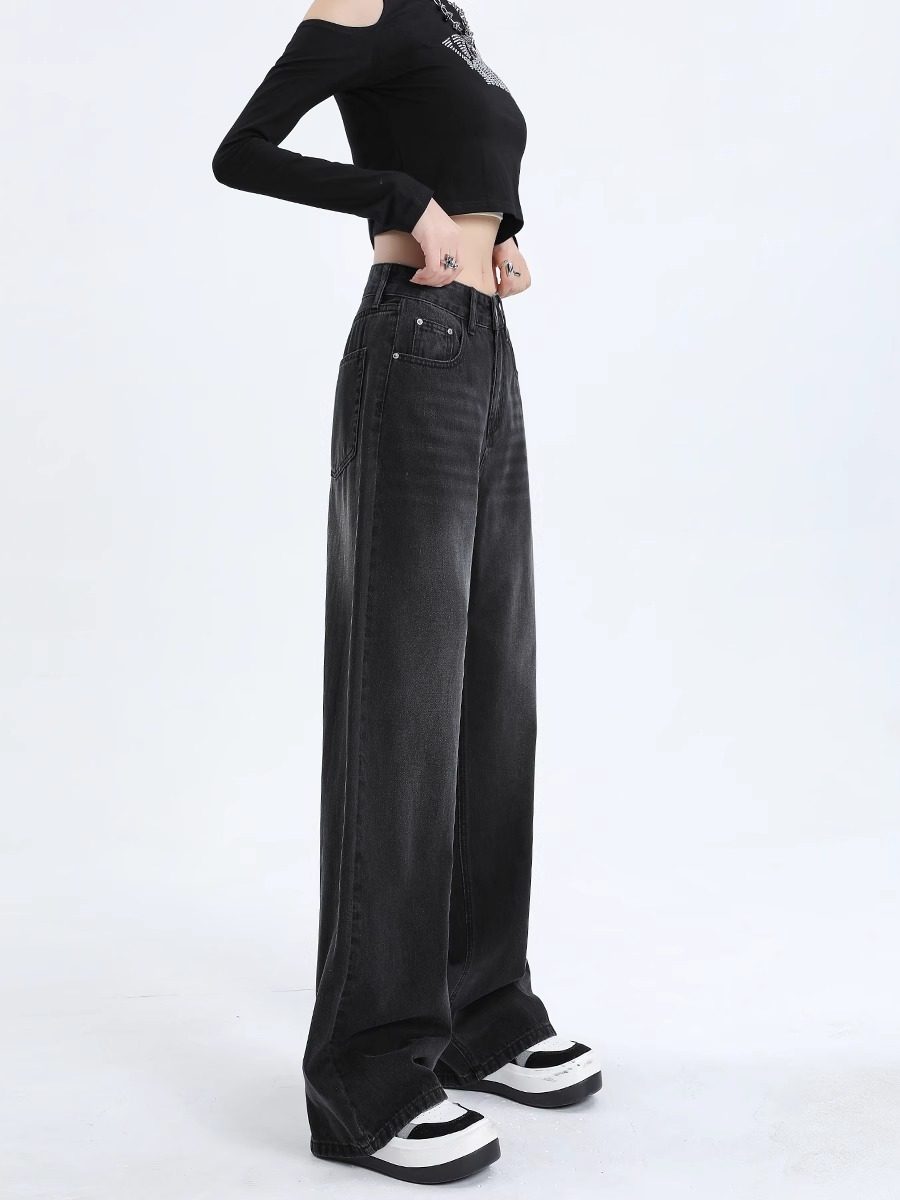 PEAR-SHAPED BODY PANTS AUTUMN AND WINTER VELVET THICKENED HIGH-WAISTED LOOSE SLIM STRAIGHT-LEG PANTS PLUS SIZE FAT MM WIDE-LEG JEANS