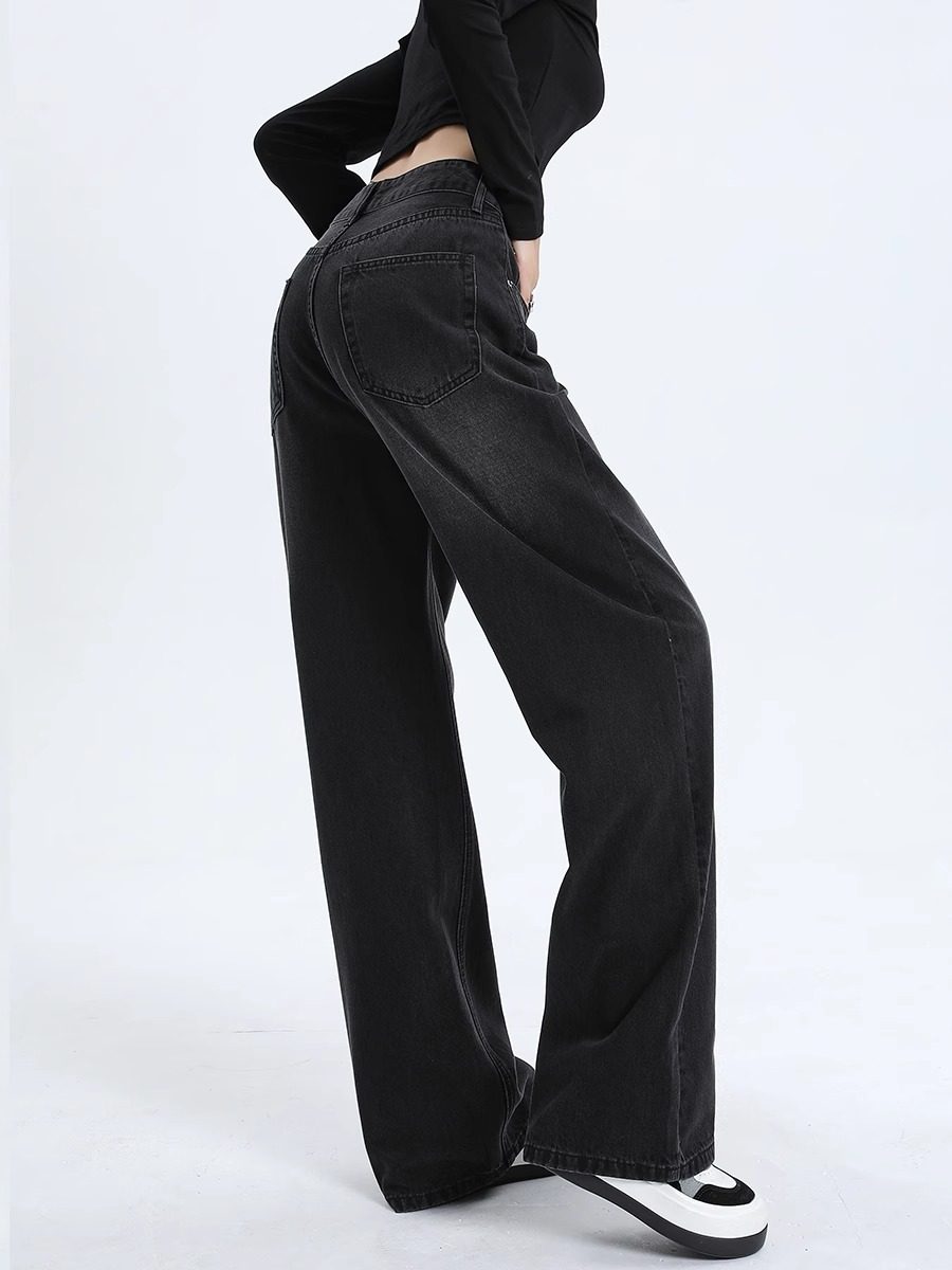PEAR-SHAPED BODY PANTS AUTUMN AND WINTER VELVET THICKENED HIGH-WAISTED LOOSE SLIM STRAIGHT-LEG PANTS PLUS SIZE FAT MM WIDE-LEG JEANS