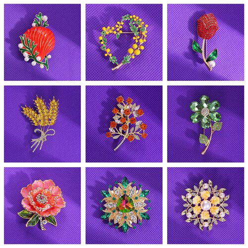 高级感奢华优雅花朵胸针合金镶钻植物花卉服装外套饰品别针胸花女