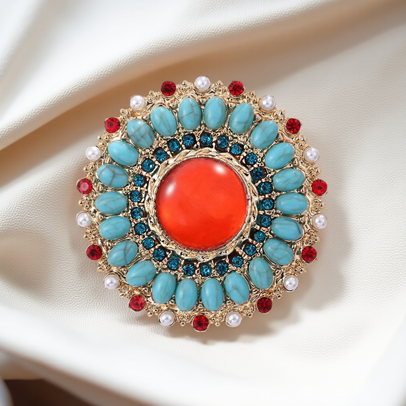 创意复古宫廷风胸针民族风圆形花朵西装胸花合金镶钻精致时尚百搭