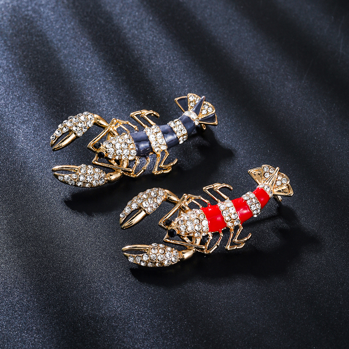 跨境热销合金镶钻龙虾胸针