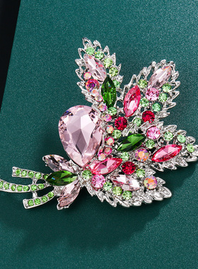 韩版高档水晶玻璃胸针个性植物彩花卉胸花吊坠多功能别针服饰配饰