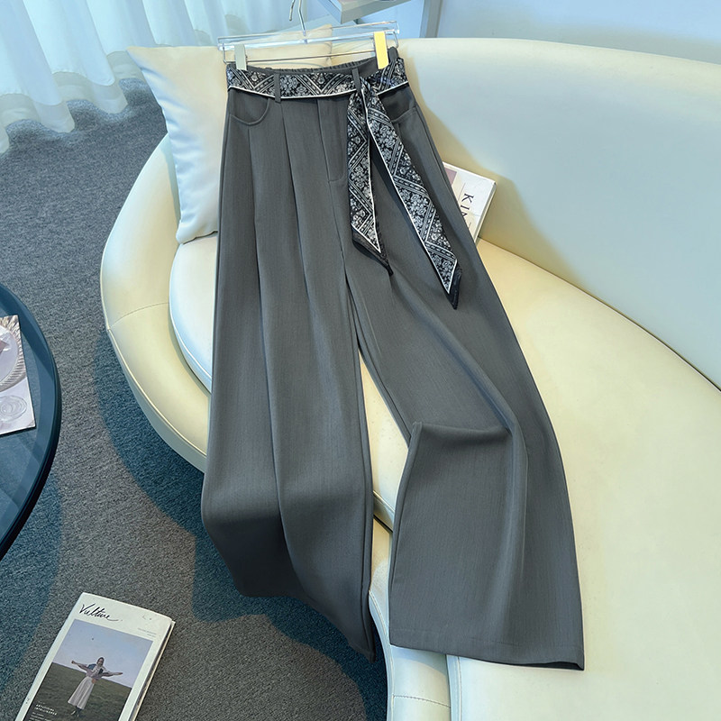灰色冰丝阔腿裤女2025新款夏季裤子西装裤高级感垂感休闲直筒裤夏