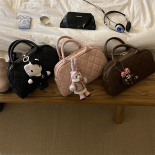 主推款!三色菱格手提包 秋冬美拉德jennie中古香风保龄球手拎包