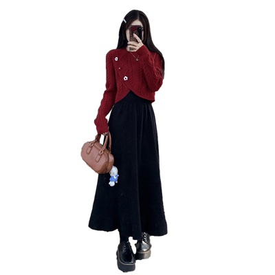 圣诞毛衣+连衣裙氛围感少女套装