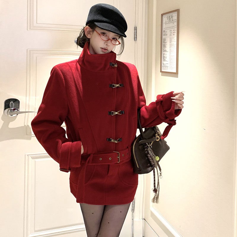 毛呢加厚立领短外套半身短裙