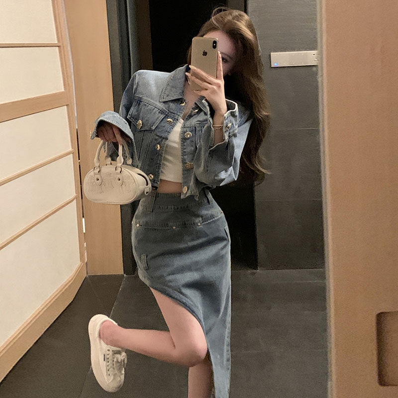 夹克外套+半身裙复古辣妹套装