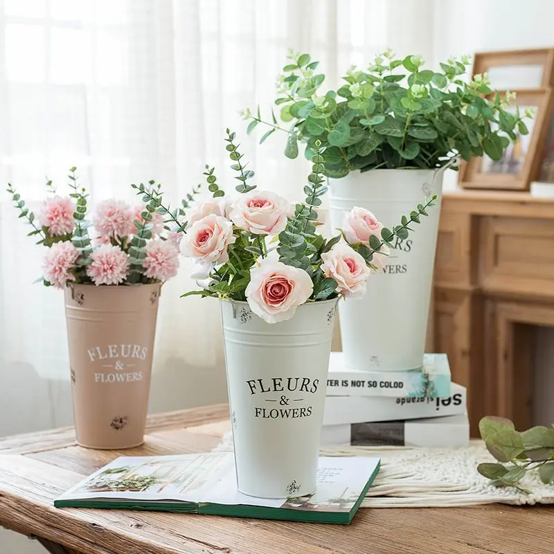 复古铁艺醒花桶马蹄干花桶鲜花桶ins风铁皮插花桶花店专用大花瓶