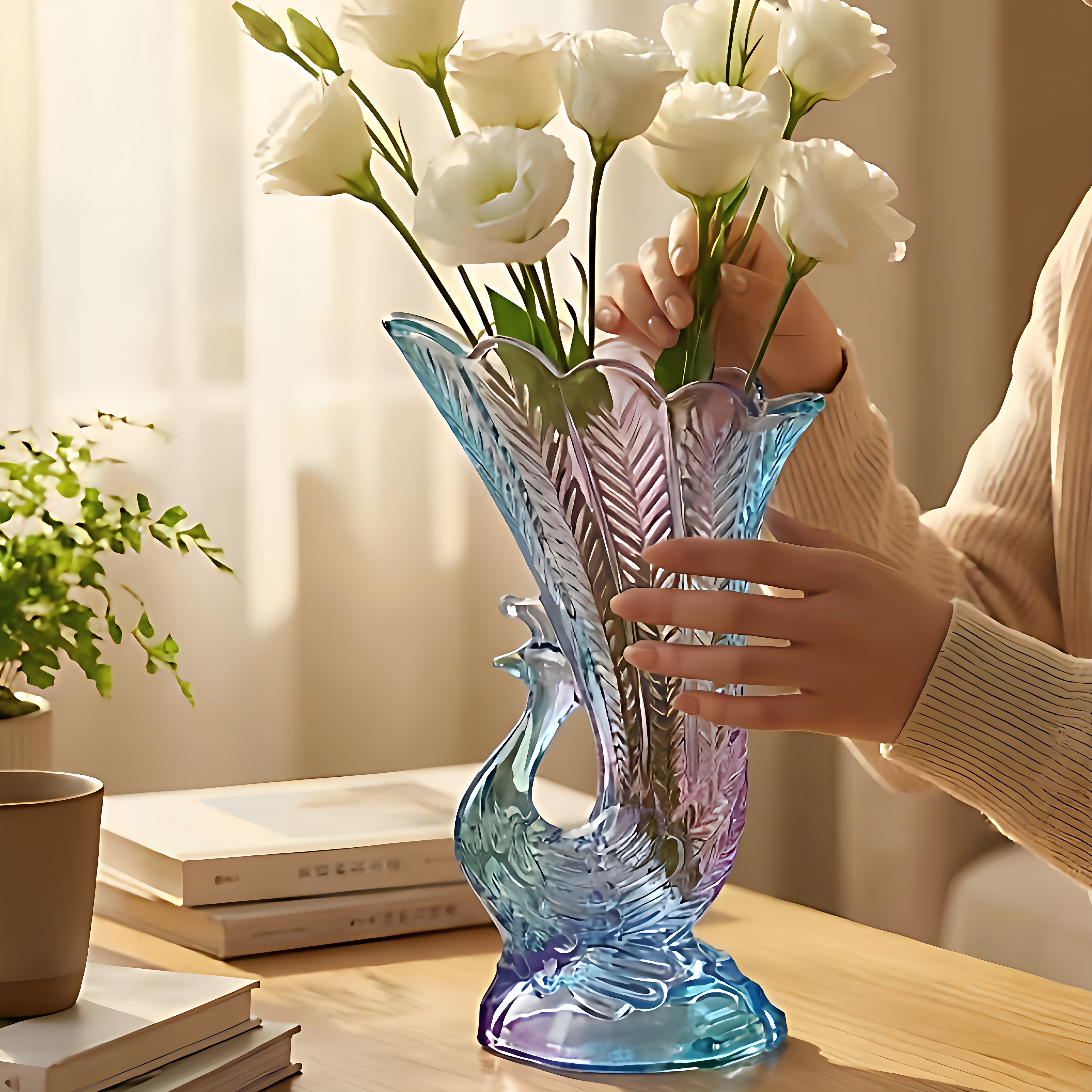 新款欧式艺术感凤凰玻璃花瓶水培水养玄关桌摆创意家具花瓶摆件