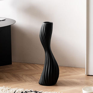 欧式 饰玻璃花瓶摆件 轻奢天鹅颈仿真绿植吊钟感奶油风玄关电视柜装