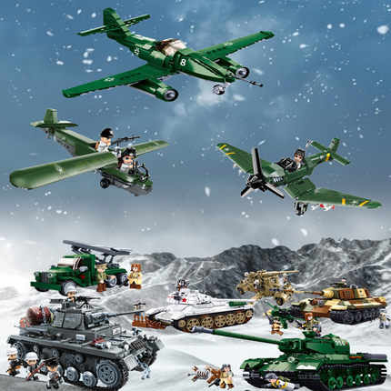二战德国模型虎王 T34坦克拼装战斗机喀秋莎积木小鲁班飞机男孩