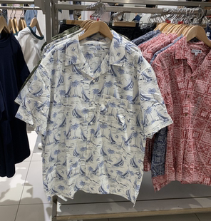 短袖 休闲宽松百搭夏威夷印花开领衬衫 潮444646 男装 日单2023夏季