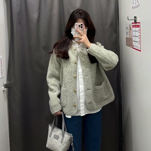 日系秋冬新款女装仿羊羔绒摇粒绒圆领开衫保暖抓绒休闲外套472938