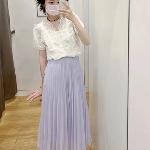 日系新款夏季女装百褶高腰褶皱雪纺风琴裙大摆中长款细褶裙448502